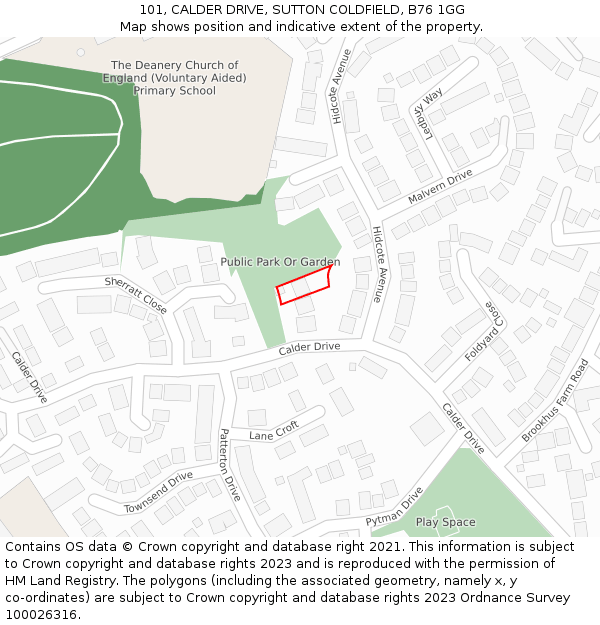 101, CALDER DRIVE, SUTTON COLDFIELD, B76 1GG: Location map and indicative extent of plot