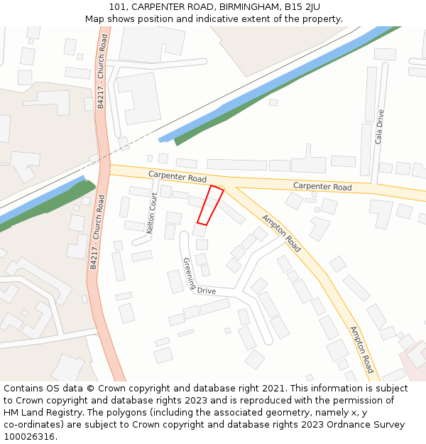 101, CARPENTER ROAD, BIRMINGHAM, B15 2JU: Location map and indicative extent of plot
