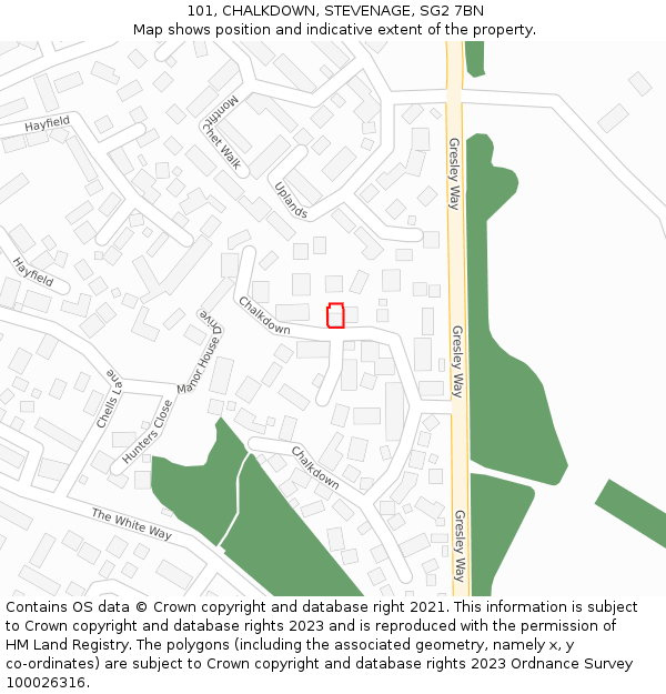 101, CHALKDOWN, STEVENAGE, SG2 7BN: Location map and indicative extent of plot