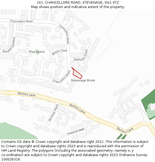 101, CHANCELLORS ROAD, STEVENAGE, SG1 4TZ: Location map and indicative extent of plot
