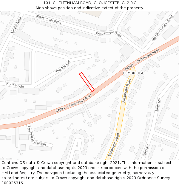 101, CHELTENHAM ROAD, GLOUCESTER, GL2 0JG: Location map and indicative extent of plot