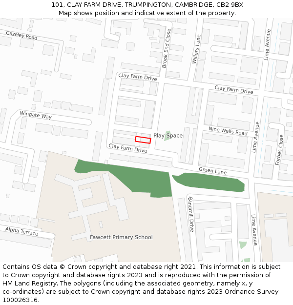 101, CLAY FARM DRIVE, TRUMPINGTON, CAMBRIDGE, CB2 9BX: Location map and indicative extent of plot