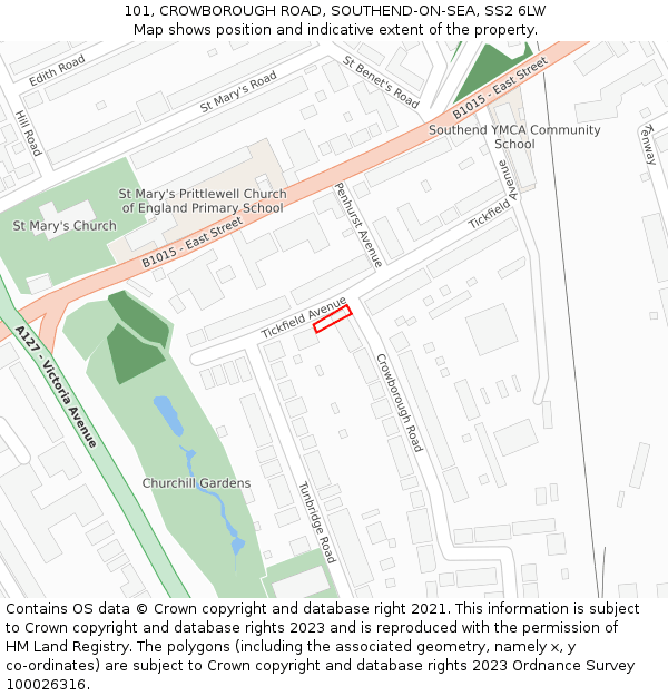 101, CROWBOROUGH ROAD, SOUTHEND-ON-SEA, SS2 6LW: Location map and indicative extent of plot