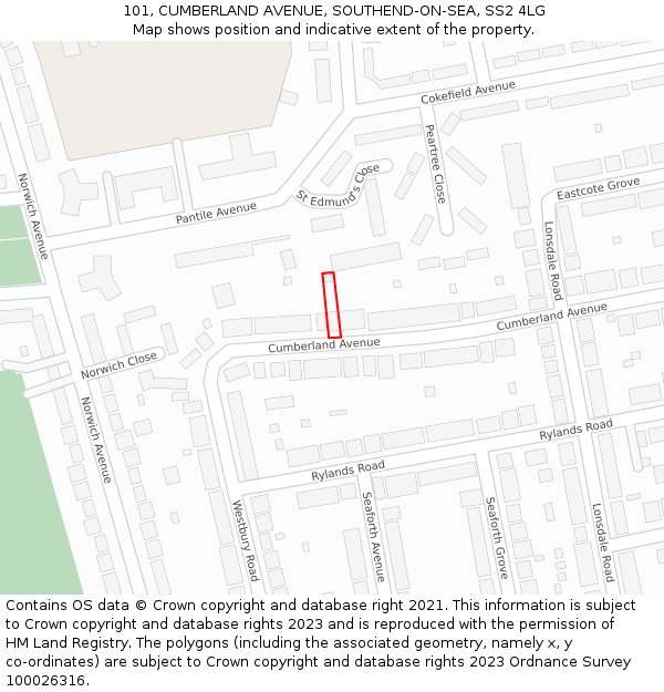 101, CUMBERLAND AVENUE, SOUTHEND-ON-SEA, SS2 4LG: Location map and indicative extent of plot