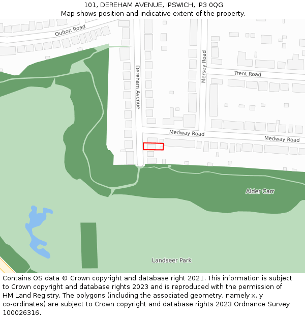 101, DEREHAM AVENUE, IPSWICH, IP3 0QG: Location map and indicative extent of plot