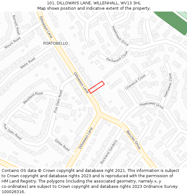 101, DILLOWAYS LANE, WILLENHALL, WV13 3HL: Location map and indicative extent of plot