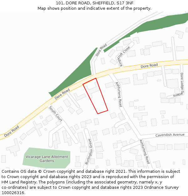 101, DORE ROAD, SHEFFIELD, S17 3NF: Location map and indicative extent of plot