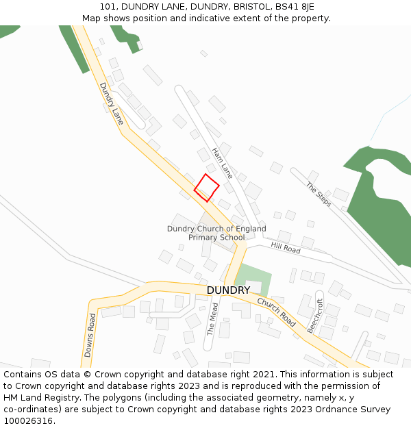 101, DUNDRY LANE, DUNDRY, BRISTOL, BS41 8JE: Location map and indicative extent of plot