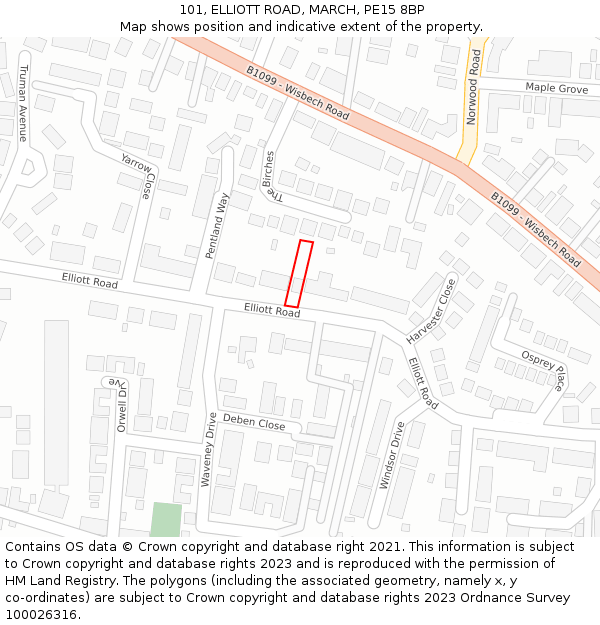 101, ELLIOTT ROAD, MARCH, PE15 8BP: Location map and indicative extent of plot