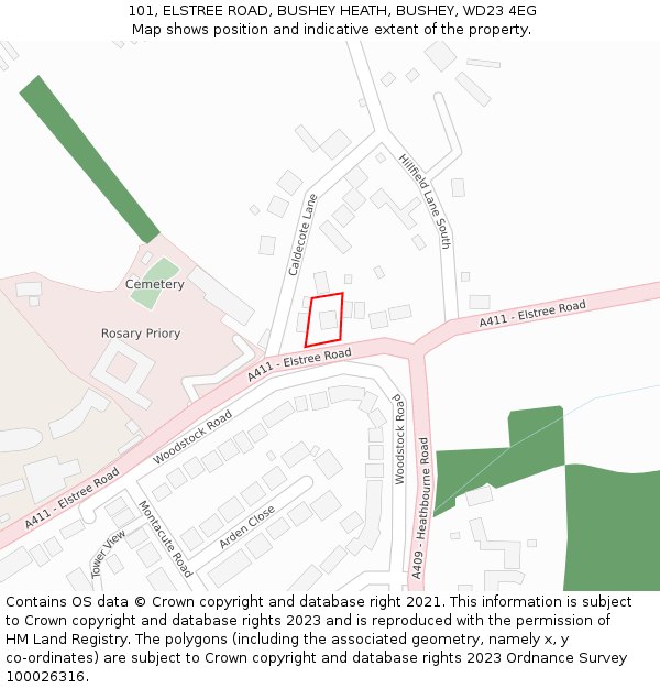 101, ELSTREE ROAD, BUSHEY HEATH, BUSHEY, WD23 4EG: Location map and indicative extent of plot