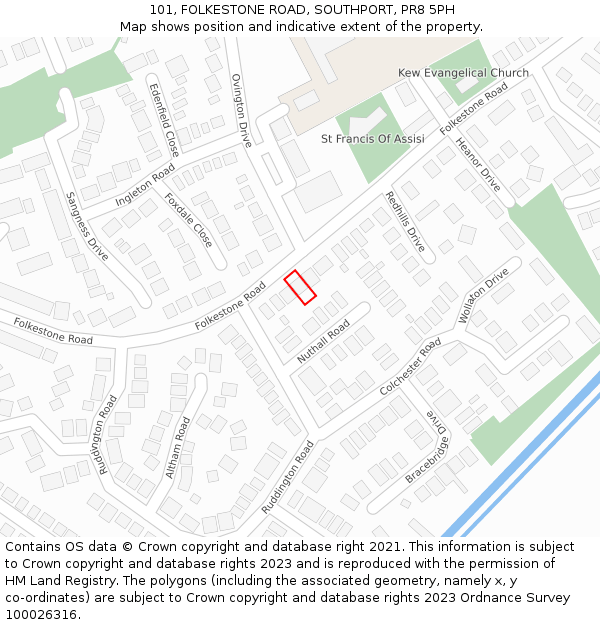 101, FOLKESTONE ROAD, SOUTHPORT, PR8 5PH: Location map and indicative extent of plot