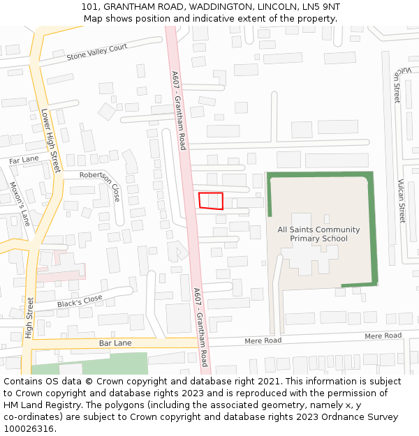 101, GRANTHAM ROAD, WADDINGTON, LINCOLN, LN5 9NT: Location map and indicative extent of plot