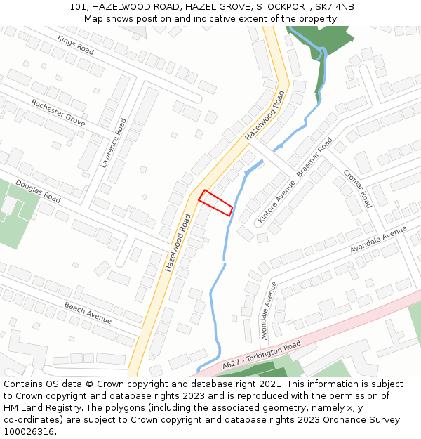 101, HAZELWOOD ROAD, HAZEL GROVE, STOCKPORT, SK7 4NB: Location map and indicative extent of plot