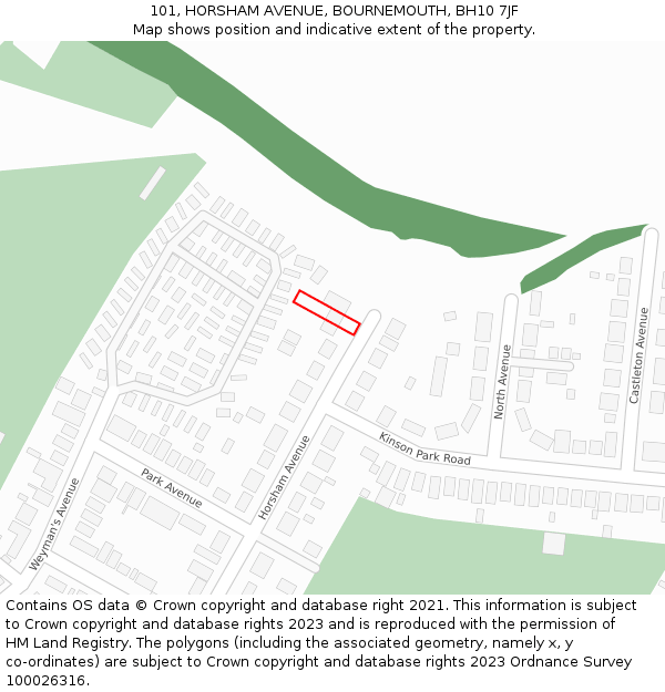 101, HORSHAM AVENUE, BOURNEMOUTH, BH10 7JF: Location map and indicative extent of plot
