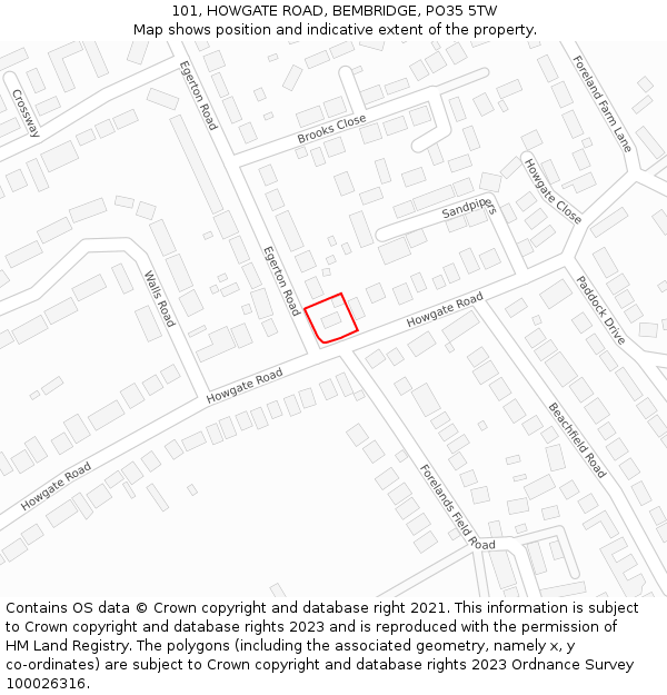 101, HOWGATE ROAD, BEMBRIDGE, PO35 5TW: Location map and indicative extent of plot