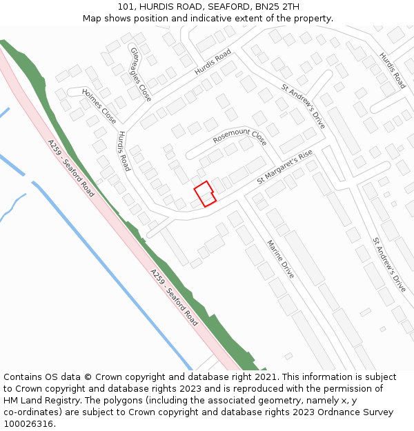 101, HURDIS ROAD, SEAFORD, BN25 2TH: Location map and indicative extent of plot