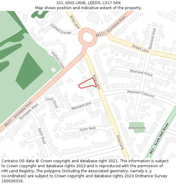 101, KING LANE, LEEDS, LS17 5AX: Location map and indicative extent of plot