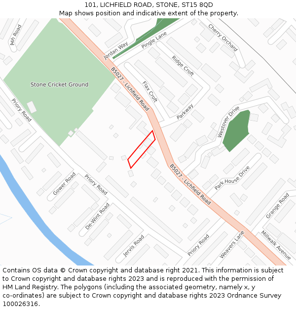101, LICHFIELD ROAD, STONE, ST15 8QD: Location map and indicative extent of plot