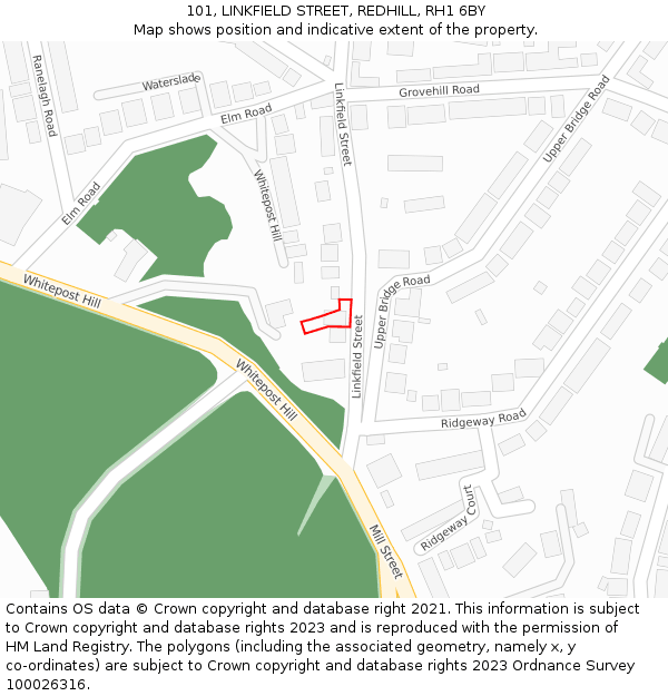 101, LINKFIELD STREET, REDHILL, RH1 6BY: Location map and indicative extent of plot