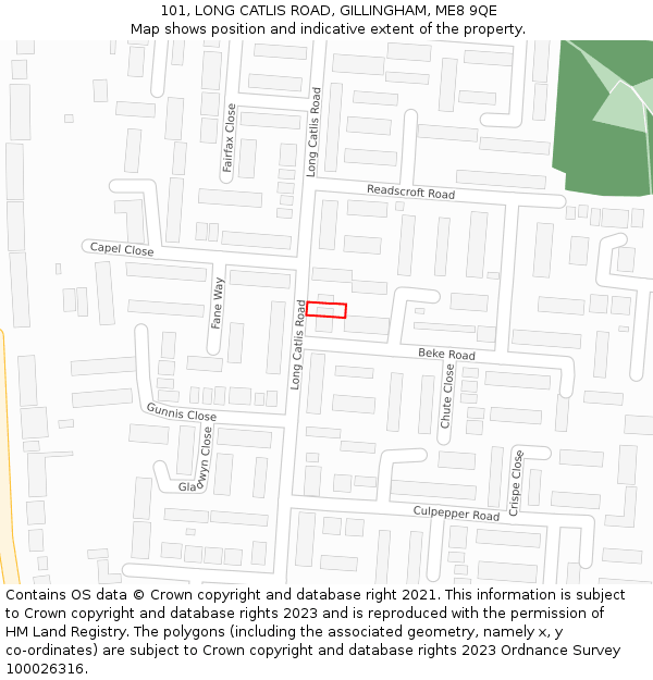 101, LONG CATLIS ROAD, GILLINGHAM, ME8 9QE: Location map and indicative extent of plot