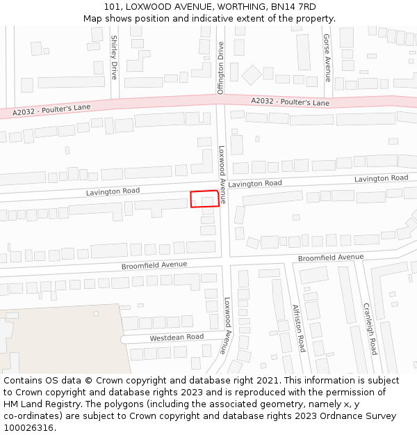 101, LOXWOOD AVENUE, WORTHING, BN14 7RD: Location map and indicative extent of plot