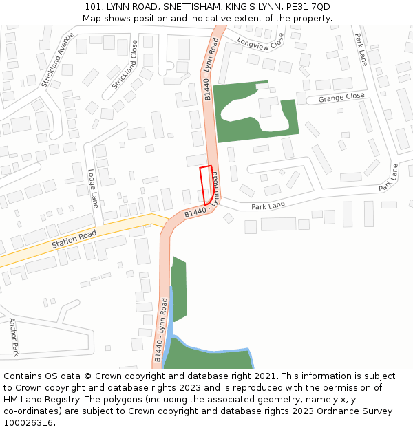 101, LYNN ROAD, SNETTISHAM, KING'S LYNN, PE31 7QD: Location map and indicative extent of plot