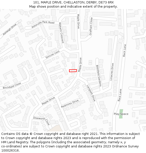 101, MAPLE DRIVE, CHELLASTON, DERBY, DE73 6RX: Location map and indicative extent of plot