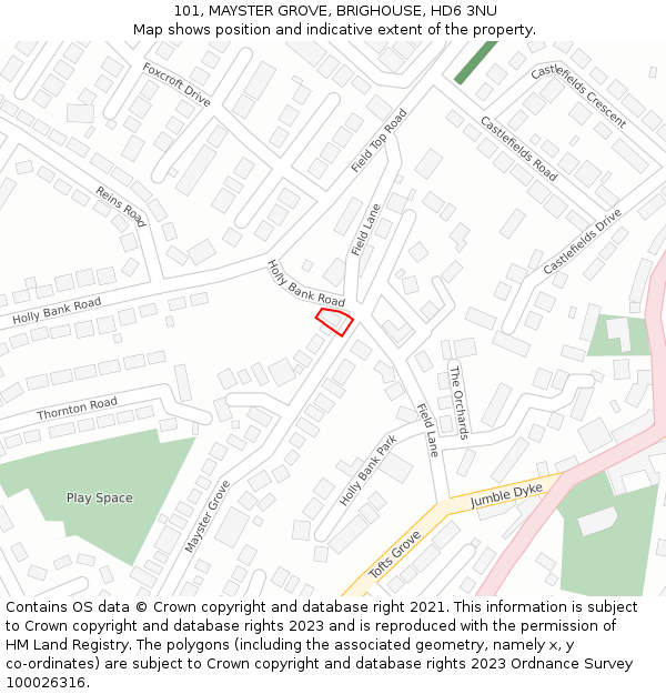 101, MAYSTER GROVE, BRIGHOUSE, HD6 3NU: Location map and indicative extent of plot