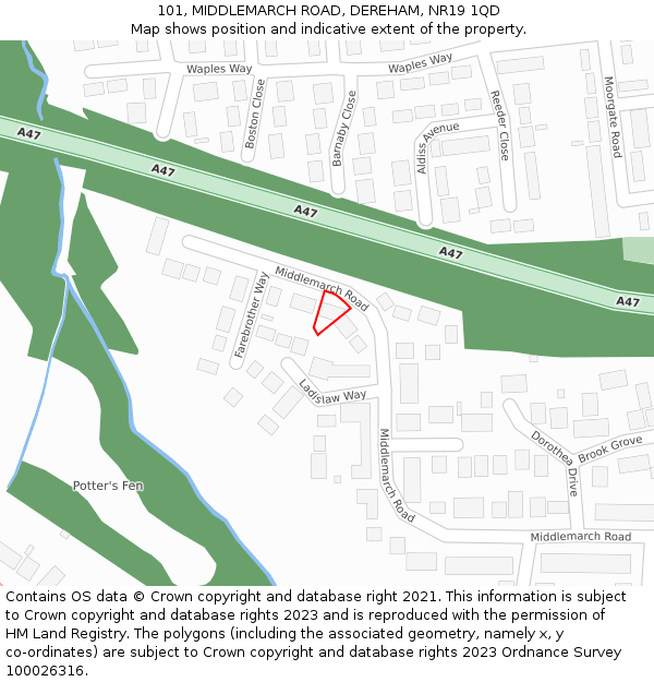 101, MIDDLEMARCH ROAD, DEREHAM, NR19 1QD: Location map and indicative extent of plot