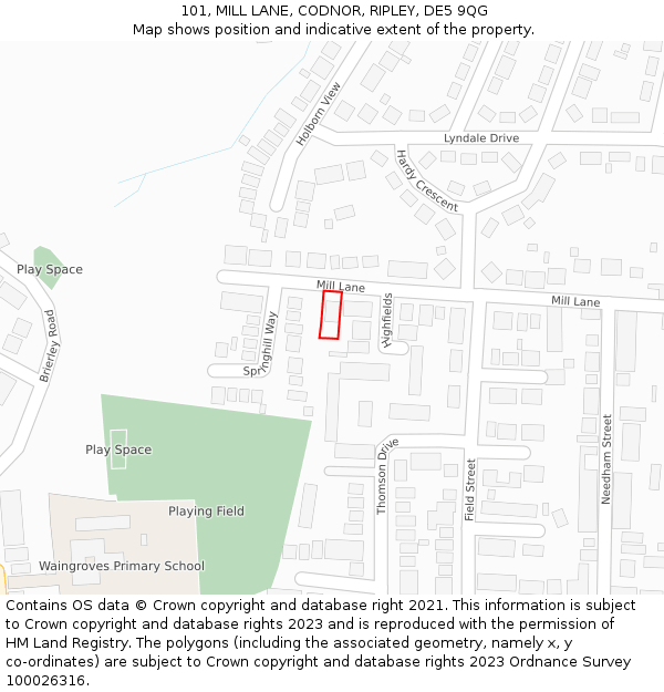 101, MILL LANE, CODNOR, RIPLEY, DE5 9QG: Location map and indicative extent of plot
