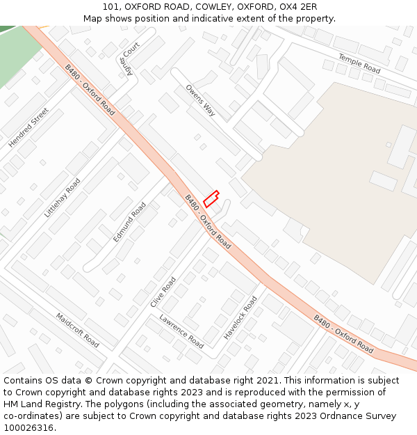 101, OXFORD ROAD, COWLEY, OXFORD, OX4 2ER: Location map and indicative extent of plot