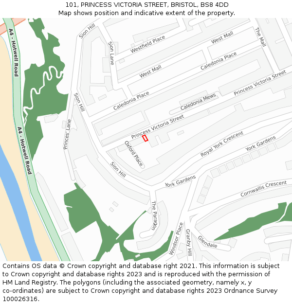 101, PRINCESS VICTORIA STREET, BRISTOL, BS8 4DD: Location map and indicative extent of plot