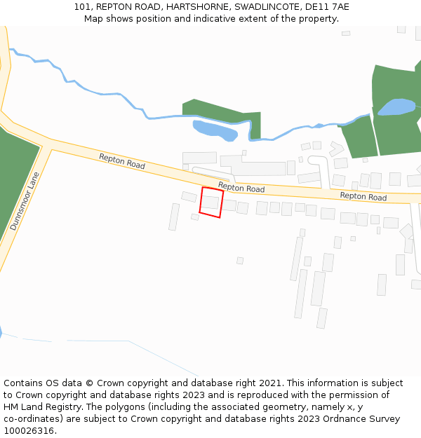 101, REPTON ROAD, HARTSHORNE, SWADLINCOTE, DE11 7AE: Location map and indicative extent of plot