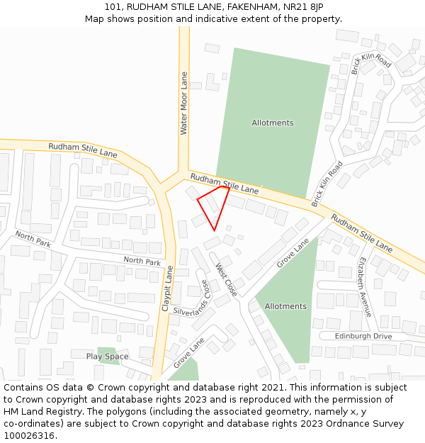 101, RUDHAM STILE LANE, FAKENHAM, NR21 8JP: Location map and indicative extent of plot