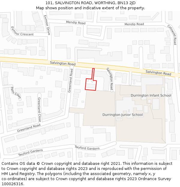 101, SALVINGTON ROAD, WORTHING, BN13 2JD: Location map and indicative extent of plot