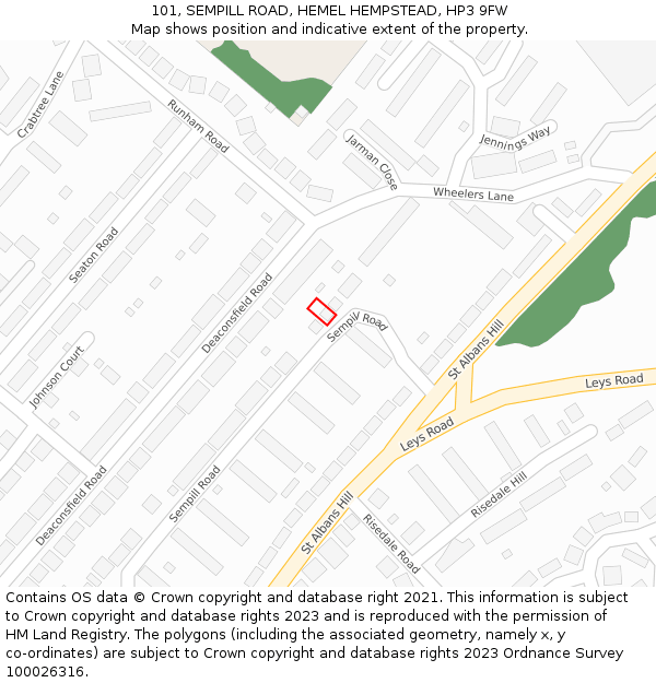 101, SEMPILL ROAD, HEMEL HEMPSTEAD, HP3 9FW: Location map and indicative extent of plot