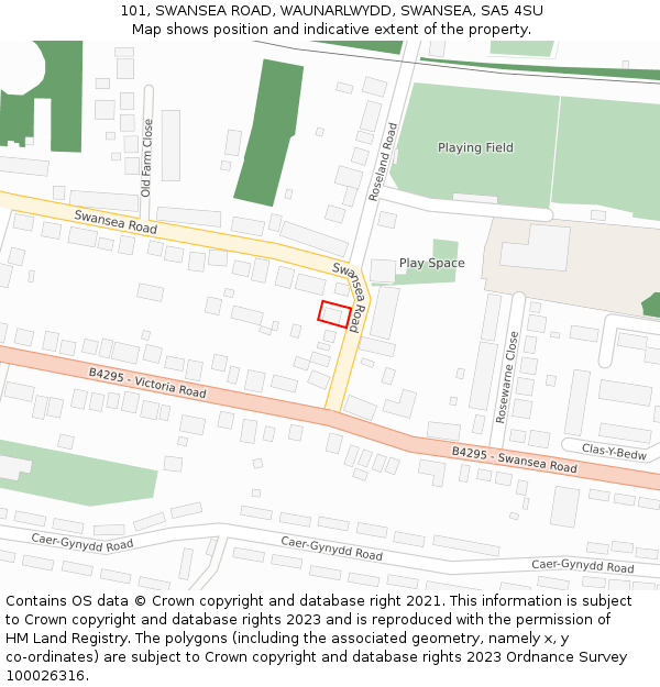 101, SWANSEA ROAD, WAUNARLWYDD, SWANSEA, SA5 4SU: Location map and indicative extent of plot