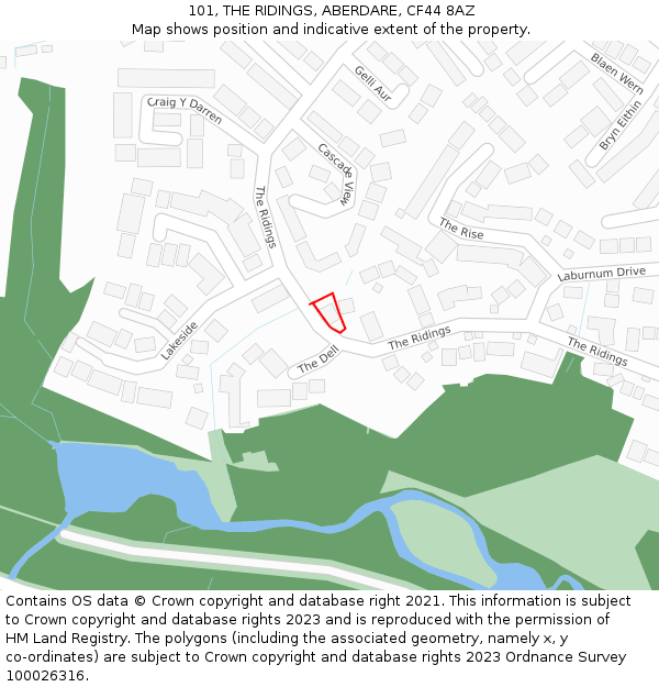 101, THE RIDINGS, ABERDARE, CF44 8AZ: Location map and indicative extent of plot