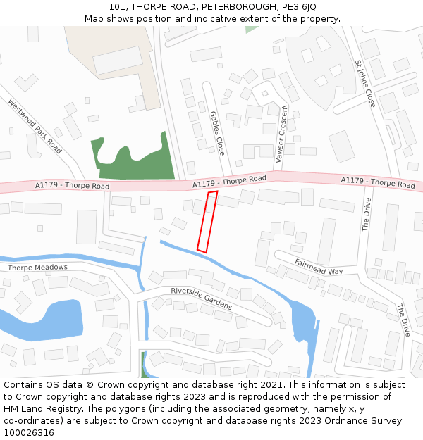 101, THORPE ROAD, PETERBOROUGH, PE3 6JQ: Location map and indicative extent of plot