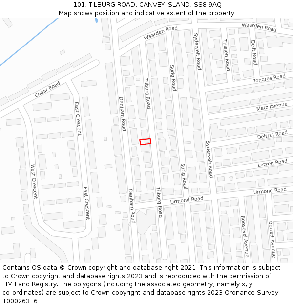 101, TILBURG ROAD, CANVEY ISLAND, SS8 9AQ: Location map and indicative extent of plot