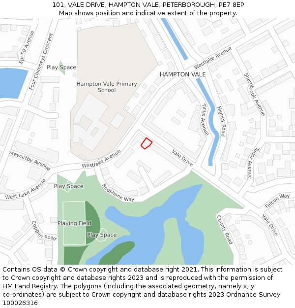 101, VALE DRIVE, HAMPTON VALE, PETERBOROUGH, PE7 8EP: Location map and indicative extent of plot
