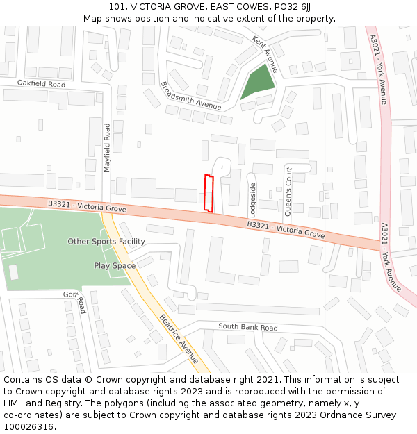 101, VICTORIA GROVE, EAST COWES, PO32 6JJ: Location map and indicative extent of plot