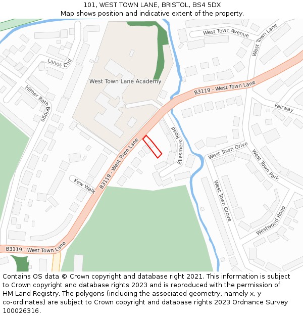 101, WEST TOWN LANE, BRISTOL, BS4 5DX: Location map and indicative extent of plot