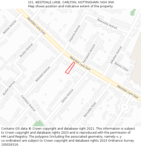 101, WESTDALE LANE, CARLTON, NOTTINGHAM, NG4 3NX: Location map and indicative extent of plot