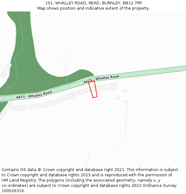 101, WHALLEY ROAD, READ, BURNLEY, BB12 7RP: Location map and indicative extent of plot