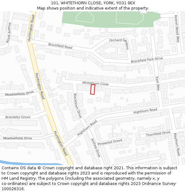 101, WHITETHORN CLOSE, YORK, YO31 9EX: Location map and indicative extent of plot