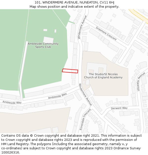 101, WINDERMERE AVENUE, NUNEATON, CV11 6HJ: Location map and indicative extent of plot