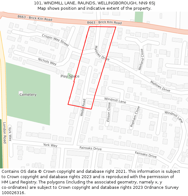 101, WINDMILL LANE, RAUNDS, WELLINGBOROUGH, NN9 6SJ: Location map and indicative extent of plot