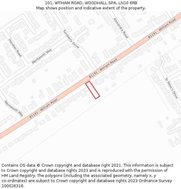 101, WITHAM ROAD, WOODHALL SPA, LN10 6RB: Location map and indicative extent of plot