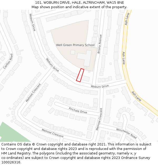 101, WOBURN DRIVE, HALE, ALTRINCHAM, WA15 8NE: Location map and indicative extent of plot